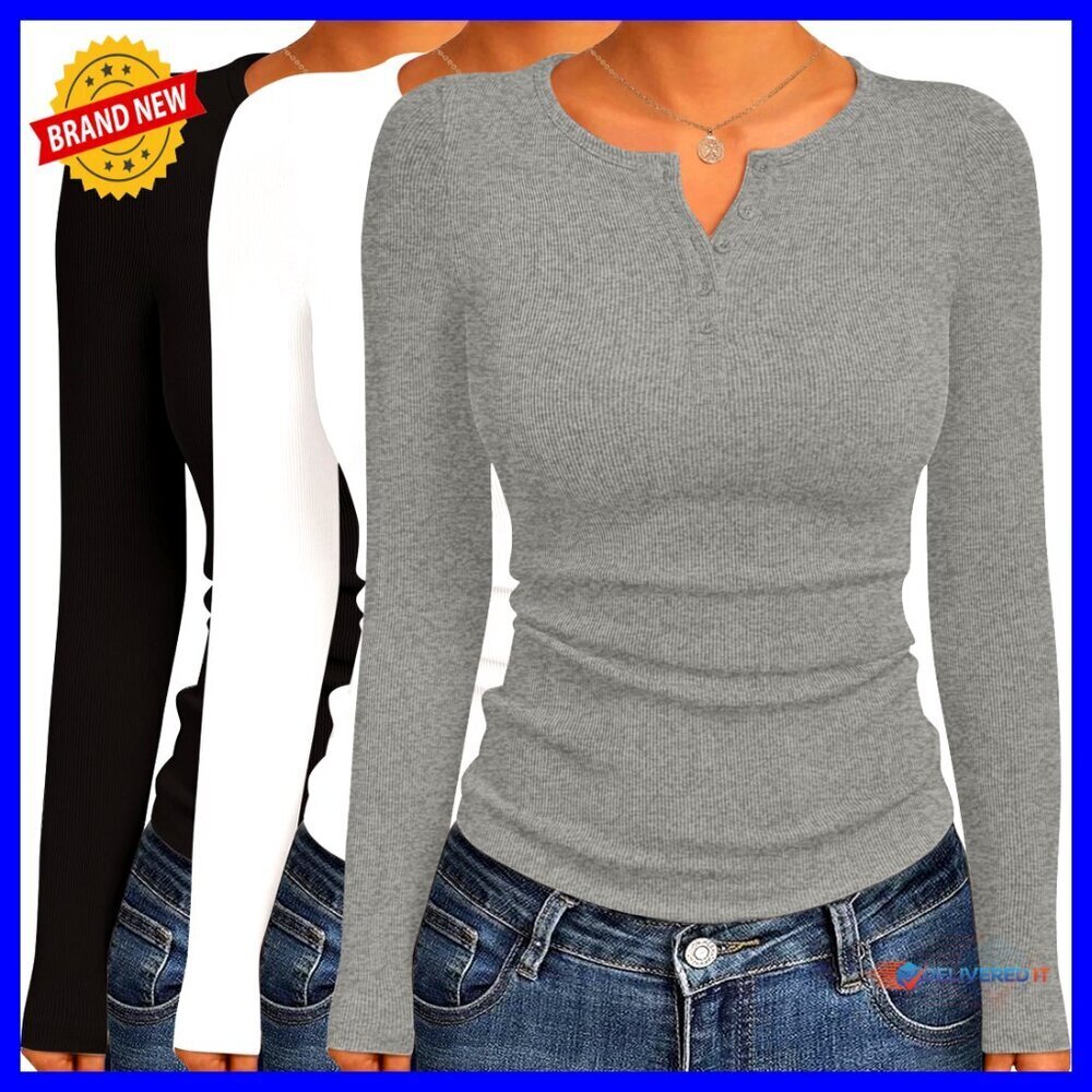 Long Sleeve Henley Thermal Tee Slim Fit Ribbed Base Layer 3-Pack